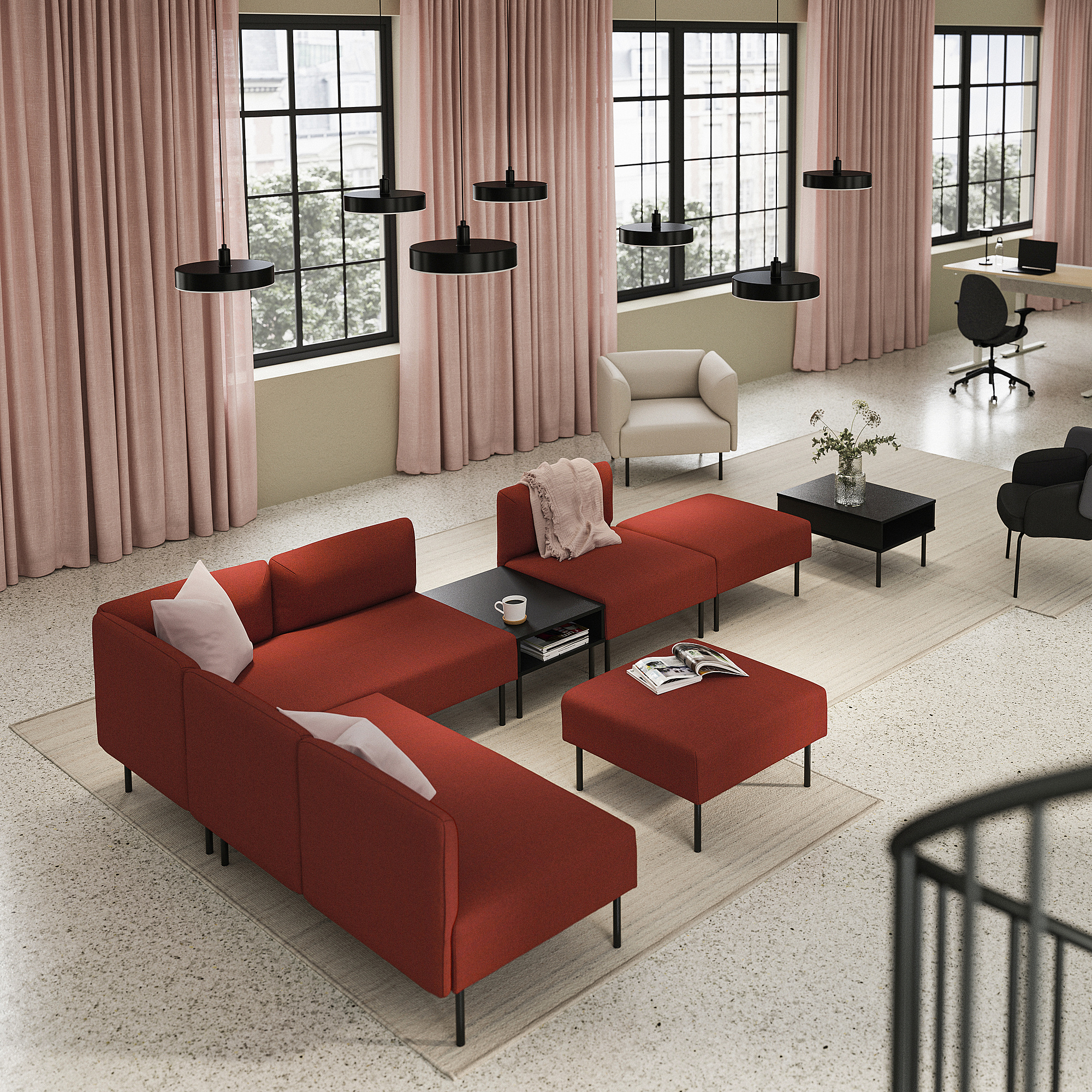 LILLEHEM 6-seat modular sofa with side table