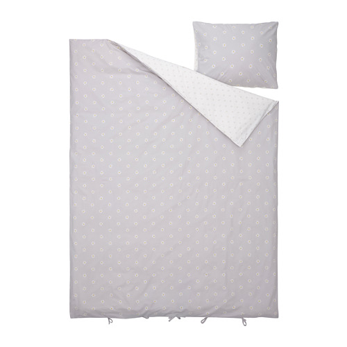 NATTSLÄNDA - duvet cover and pillowcase, floral pattern grey/white | IKEA Taiwan Online - PE813427_S4