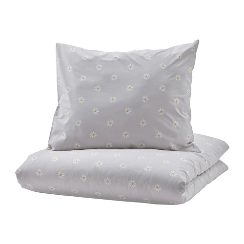 NATTSLÄNDA - duvet cover and pillowcase, floral pattern grey/white | IKEA Taiwan Online - PE813431_S4