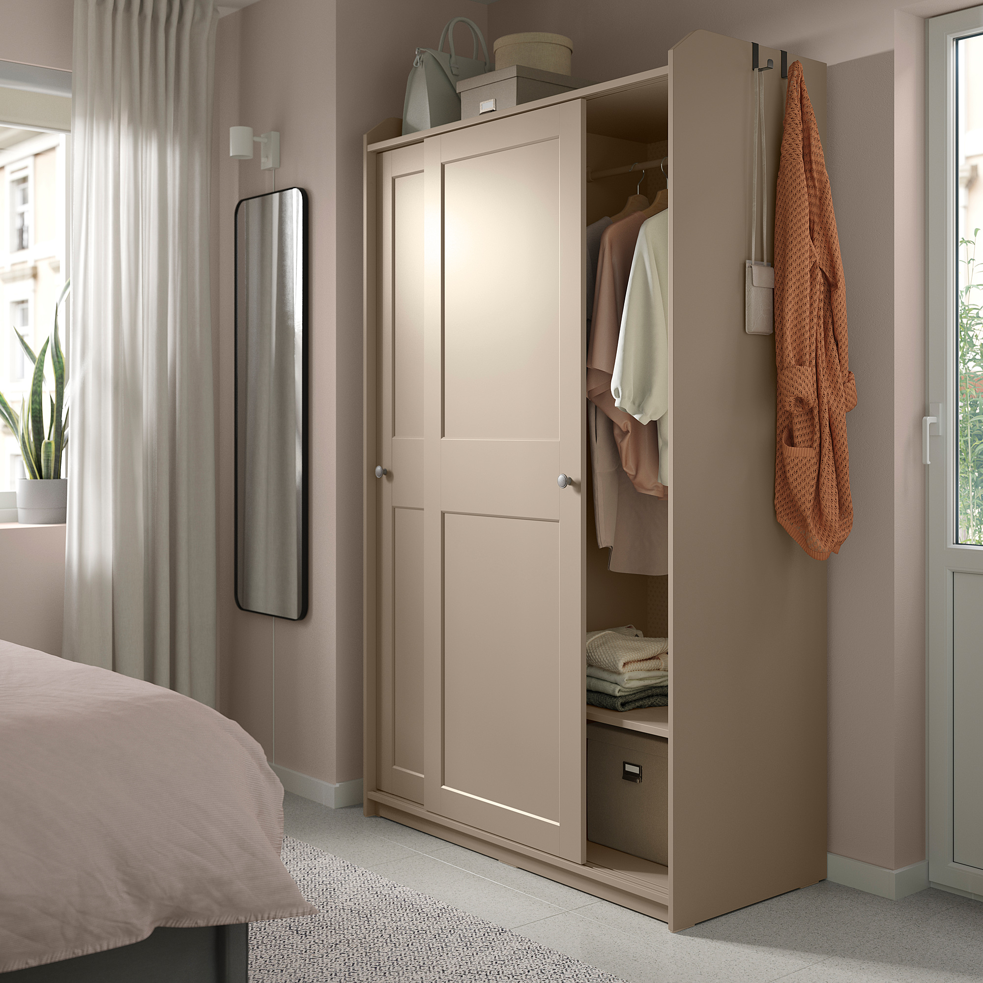 HAUGA wardrobe with sliding doors