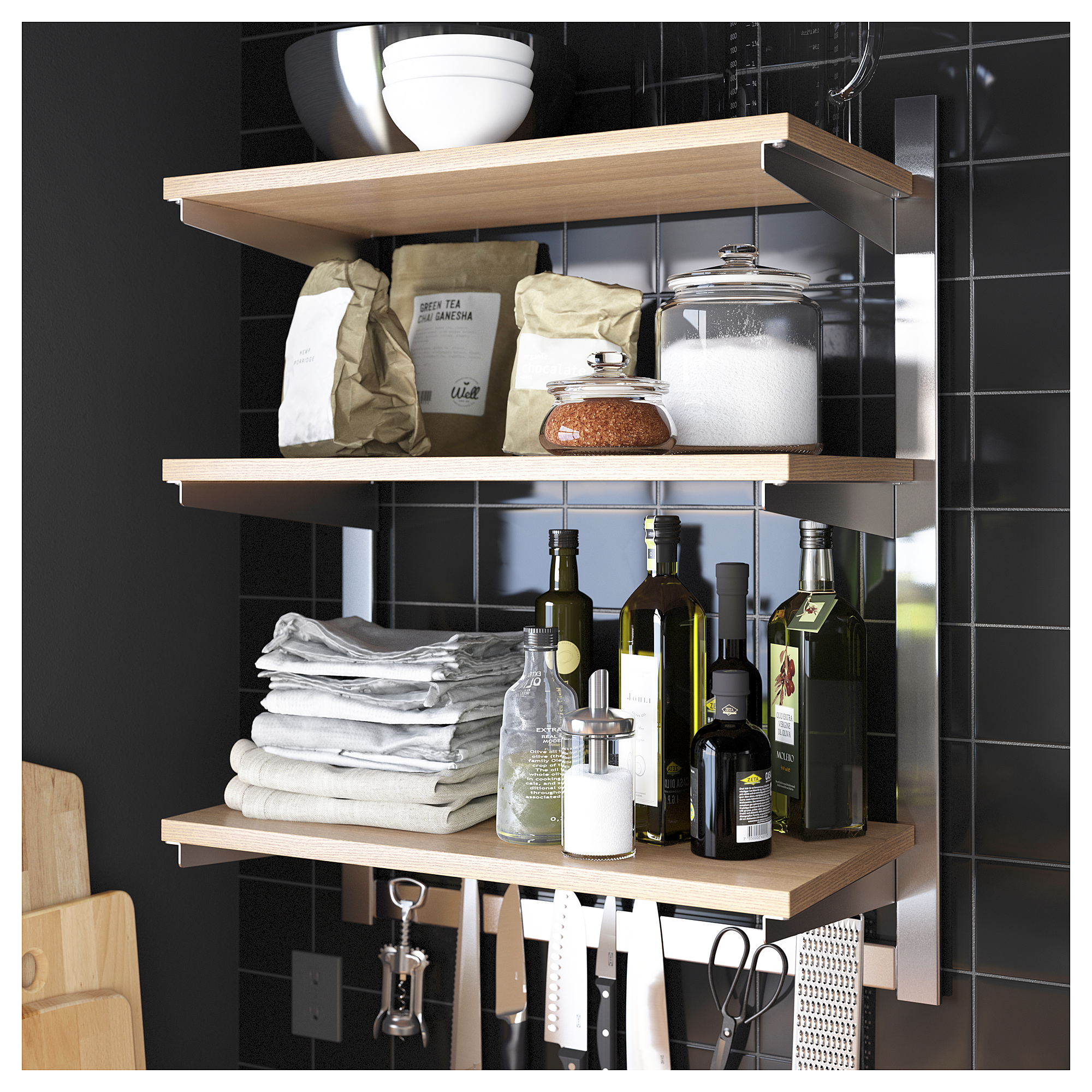 KUNGSFORS susp rail w shelf/mgnt knife rack