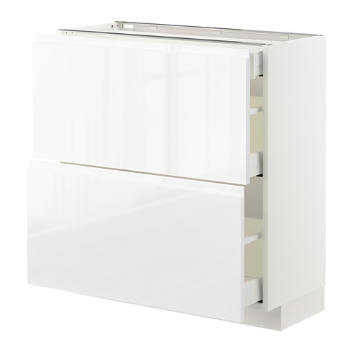 METOD - base cab with 2 fronts/3 drawers, white Maximera/Voxtorp high-gloss/white, 80x37x80 cm | IKEA Taiwan Online - PE669208_S4