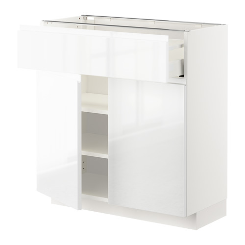 METOD/MAXIMERA - 雙門底櫃附抽屜, 白色/Voxtorp 高亮面 白色 | IKEA 線上購物 - PE669221_S4