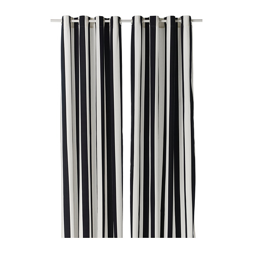 SLÅNHÖSTMAL - curtains, 1 pair, white/black stripe/with eyelets | IKEA Taiwan Online - PE961148_S4