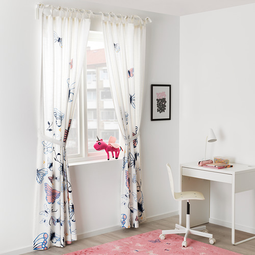 SÅNGLÄRKA - curtains with tie-backs, 1 pair, butterfly/white blue | IKEA Taiwan Online - PE710489_S4