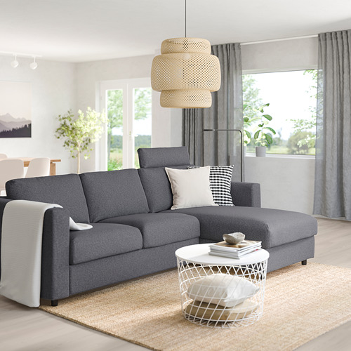 VIMLE - 3-seat sofa with chaise longue, with headrest/Gunnared medium grey | IKEA Taiwan Online - PE758978_S4