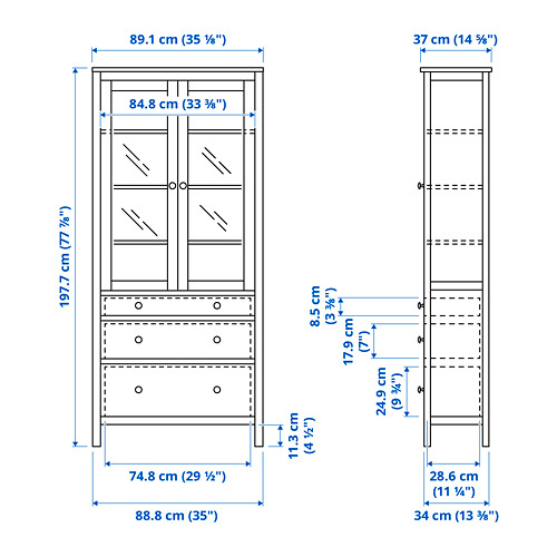 HEMNES - 玻璃門櫃/3抽, 淺棕色 | IKEA 線上購物 - PE814199_S4