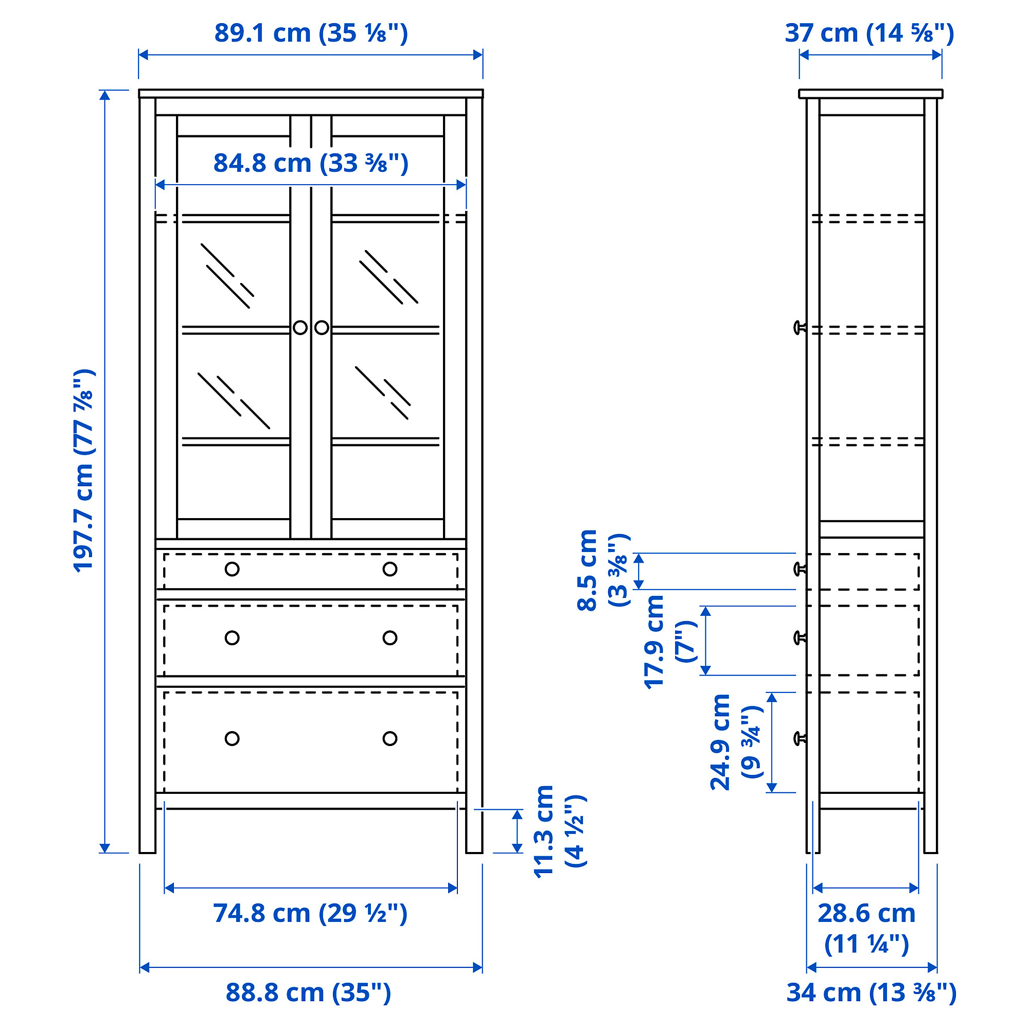 HEMNES glass-door cabinet with 3 drawers