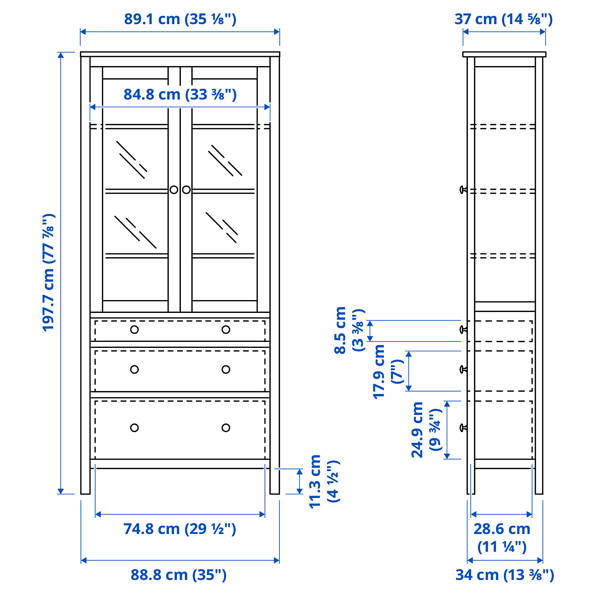 HEMNES 玻璃門櫃/3抽