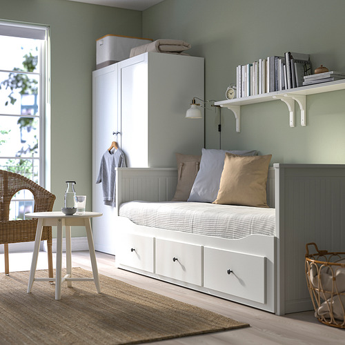 HEMNES 坐臥兩用床/3床底收納盒/2床墊