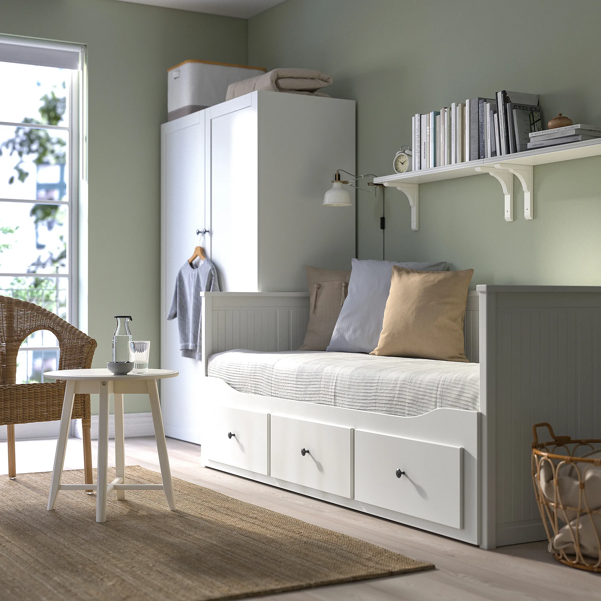 HEMNES 坐臥兩用床框附三個床底收納盒