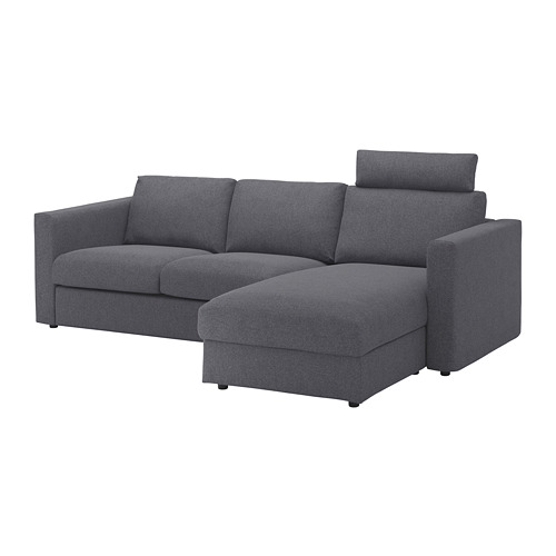 VIMLE - 3-seat sofa with chaise longue, with headrest/Gunnared medium grey | IKEA Taiwan Online - PE675187_S4