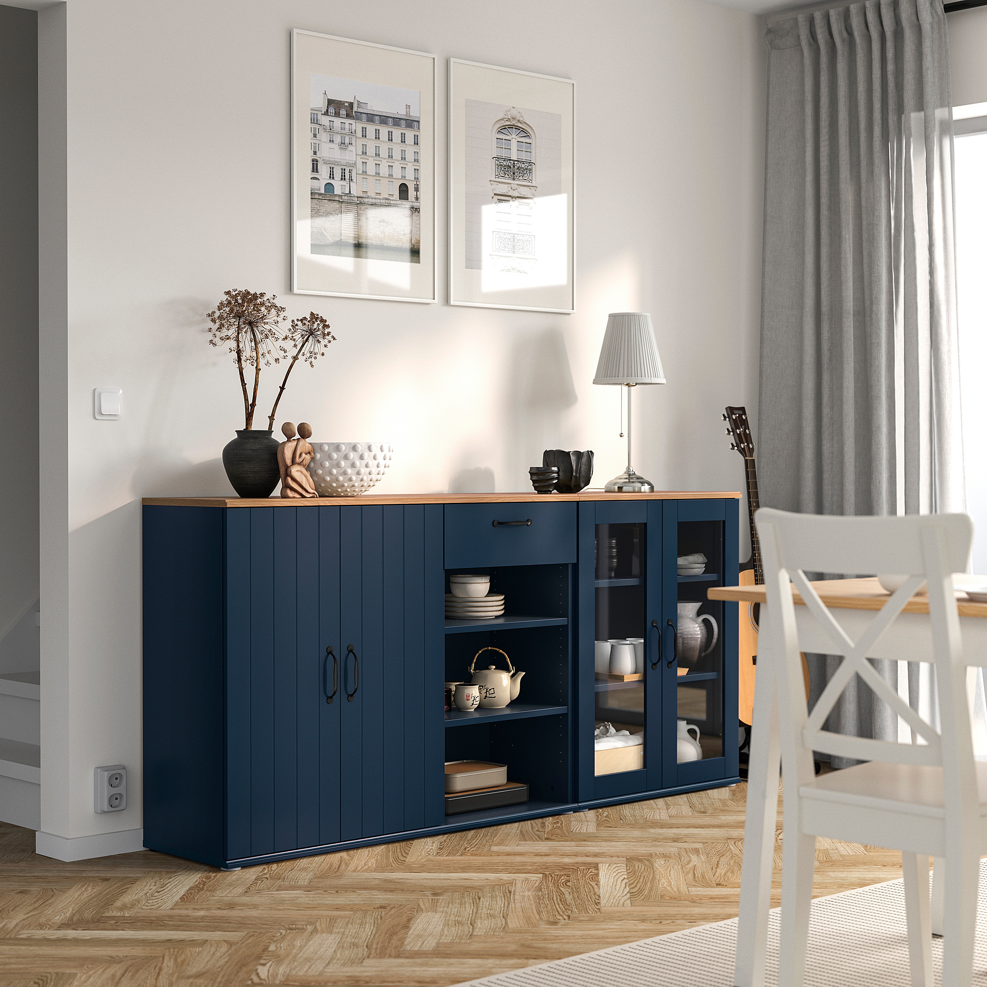 SKRUVBY storage combination w glass doors