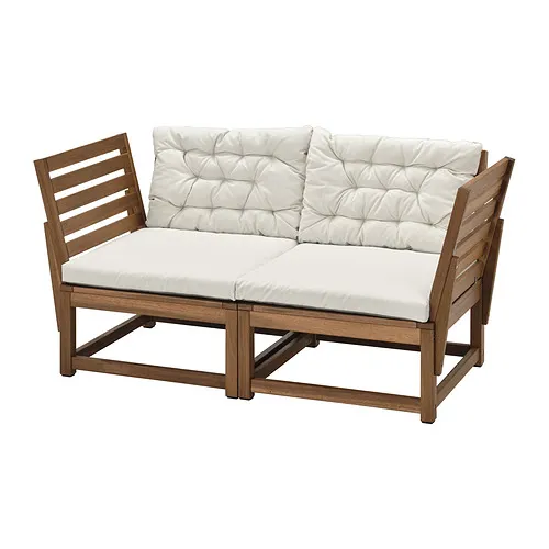 NÄMMARÖ - 2-seat modular sofa, outdoor, armrests light brown stained/Kuddarna light grey-beige | IKEA Taiwan Online - PE961540_S4
