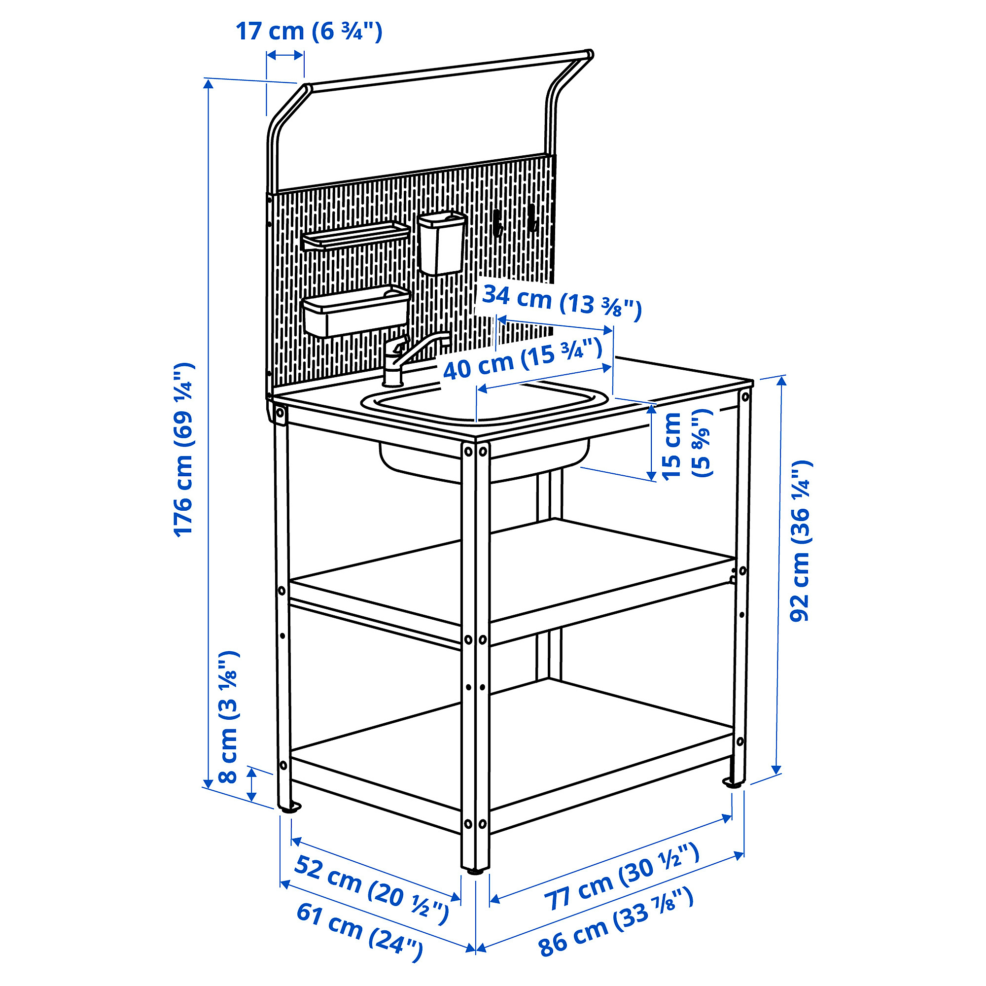 GRILLSKÄR sink unit w back panel