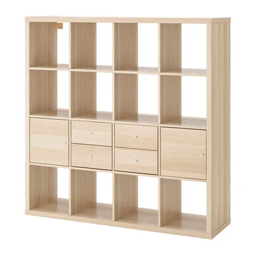 KALLAX - shelving unit with 4 inserts, white stained oak effect, 147x147 cm | IKEA Taiwan Online - PE618890_S4