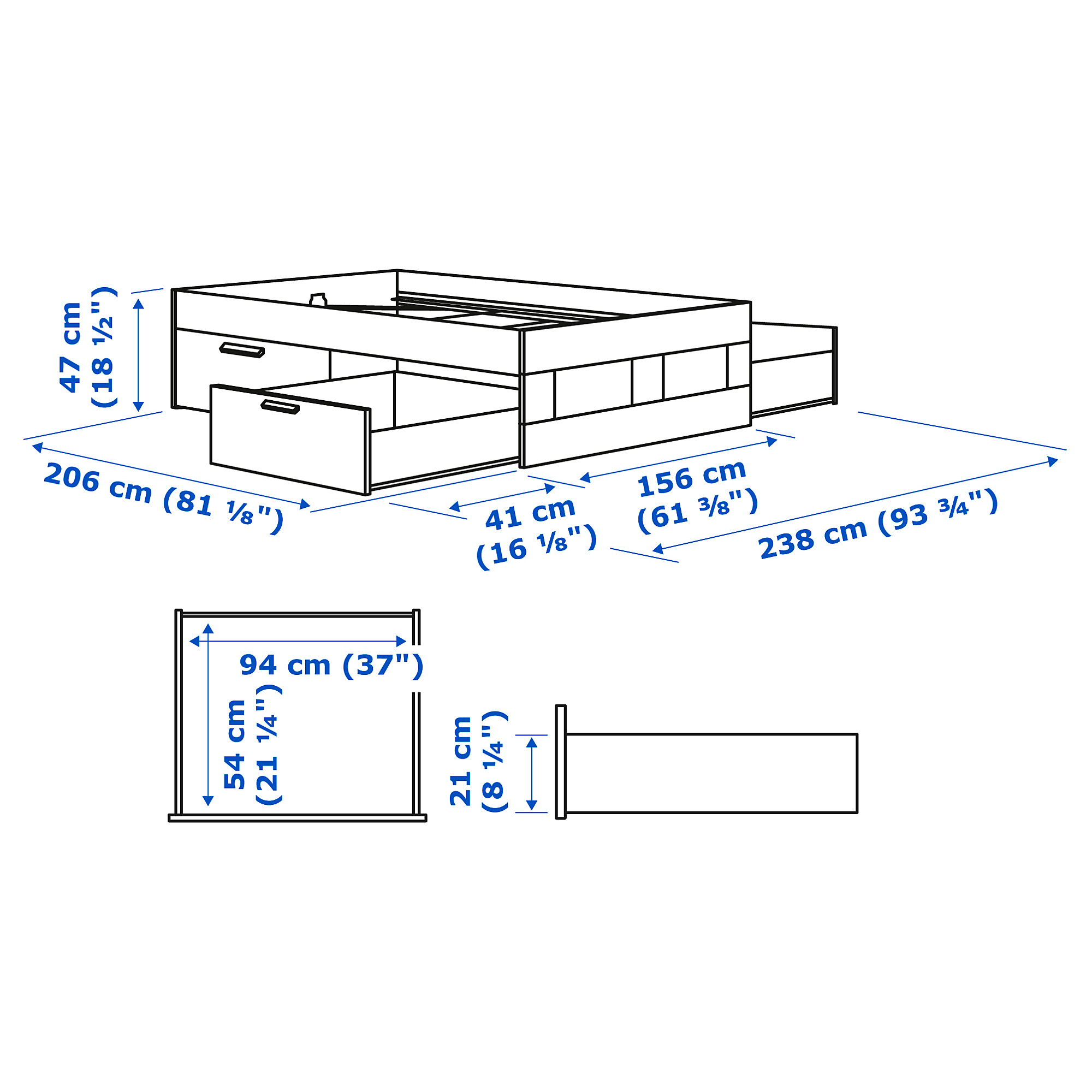 BRIMNES bed frame with storage