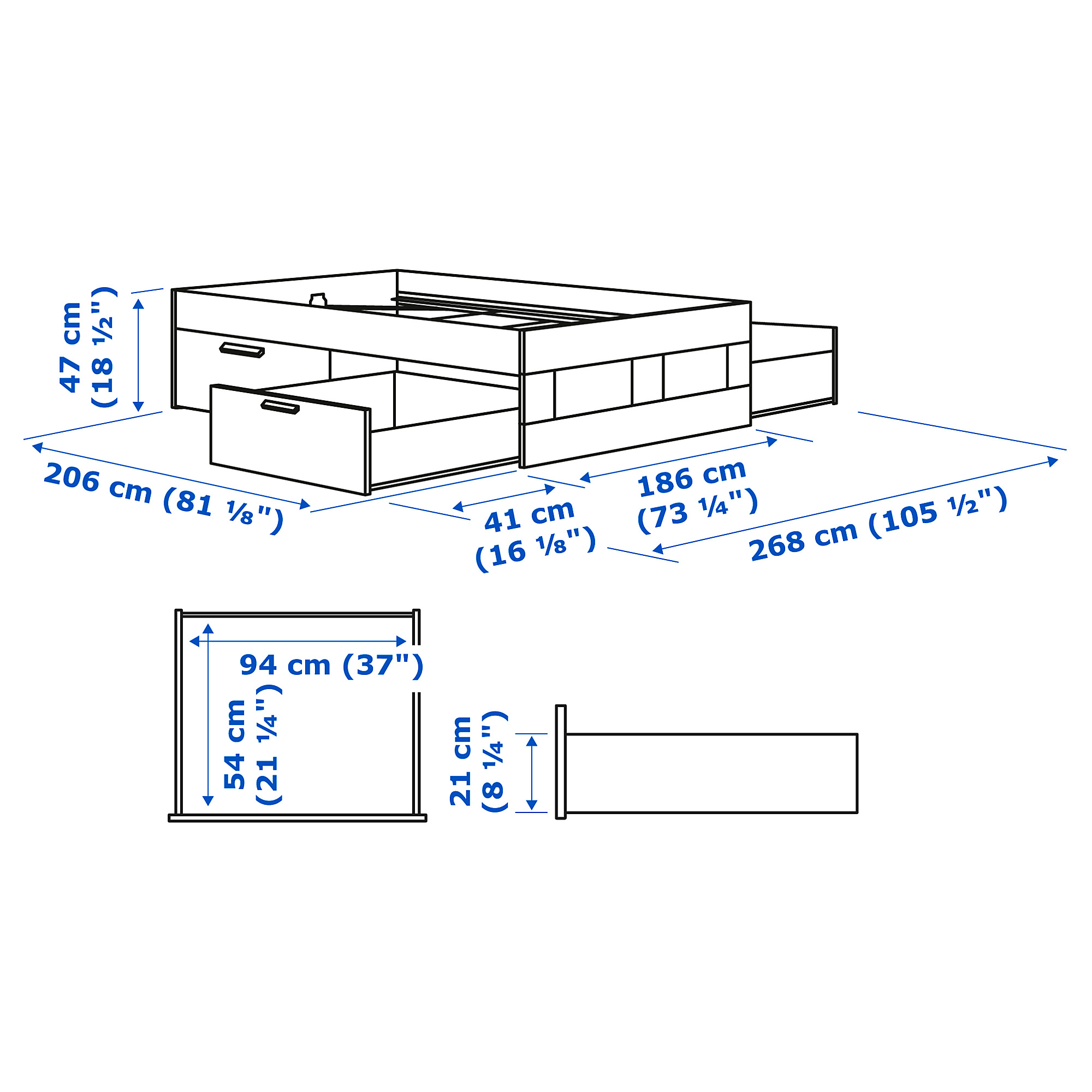 BRIMNES bed frame with storage