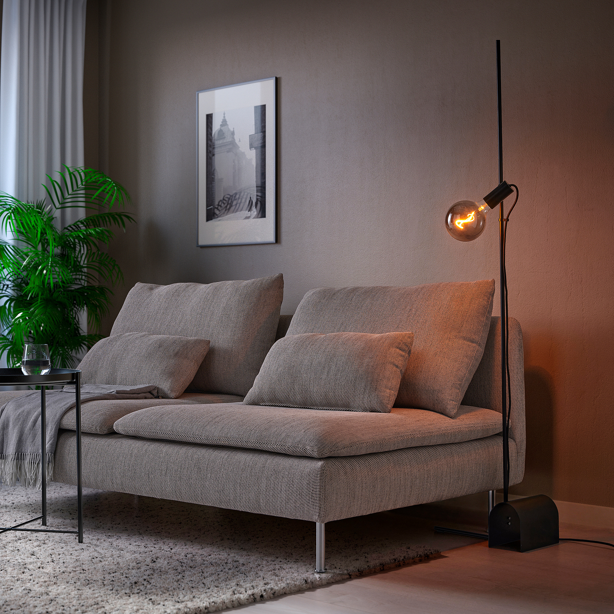 HÅRSLINGA/MOLNART floor lamp with light bulb