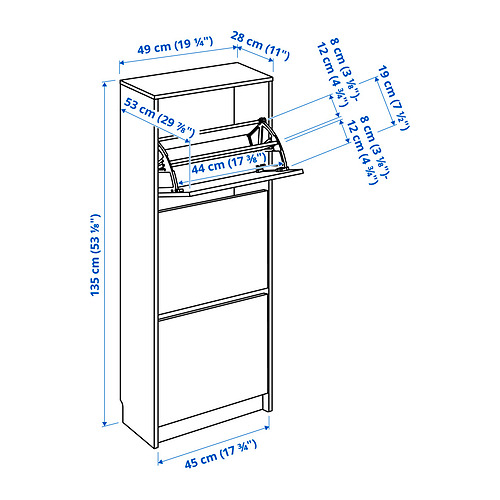 BISSA shoe cabinet with 3 compartments