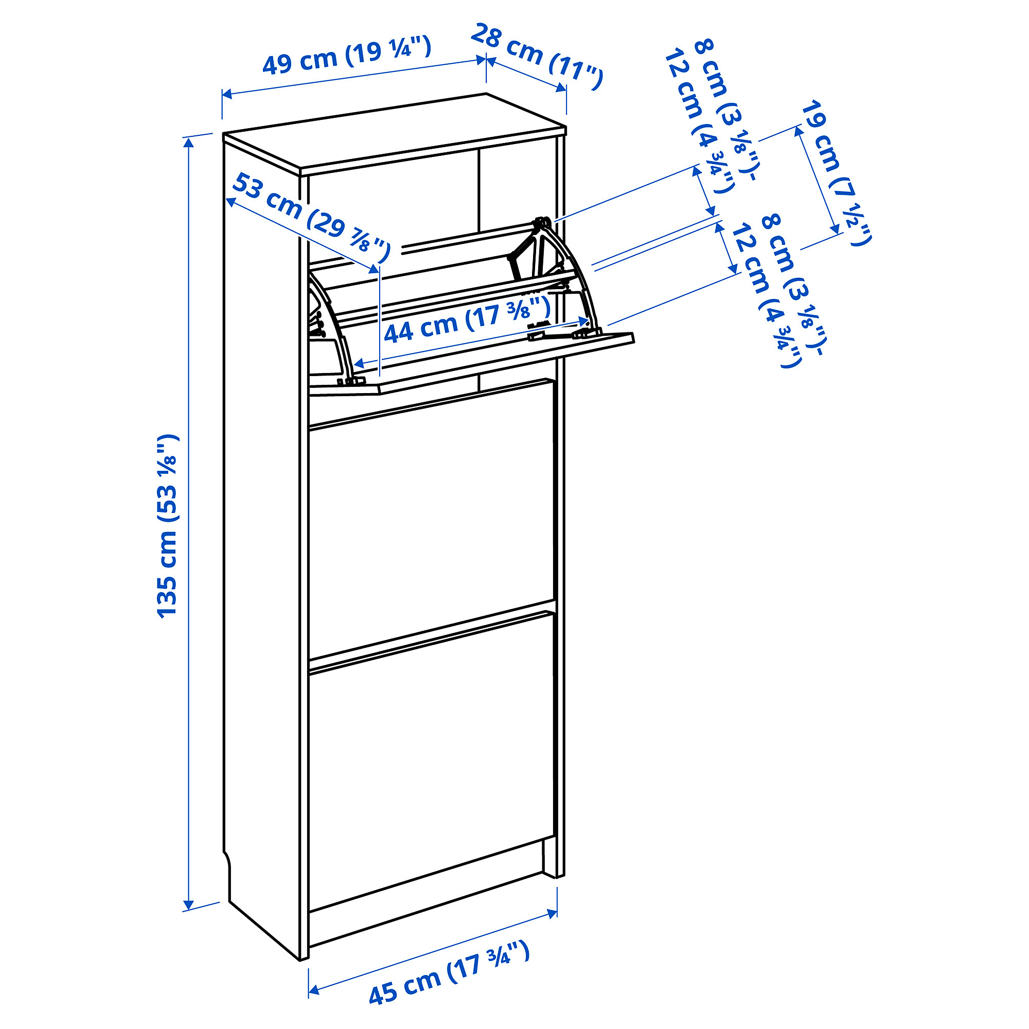 BISSA shoe cabinet with 3 compartments