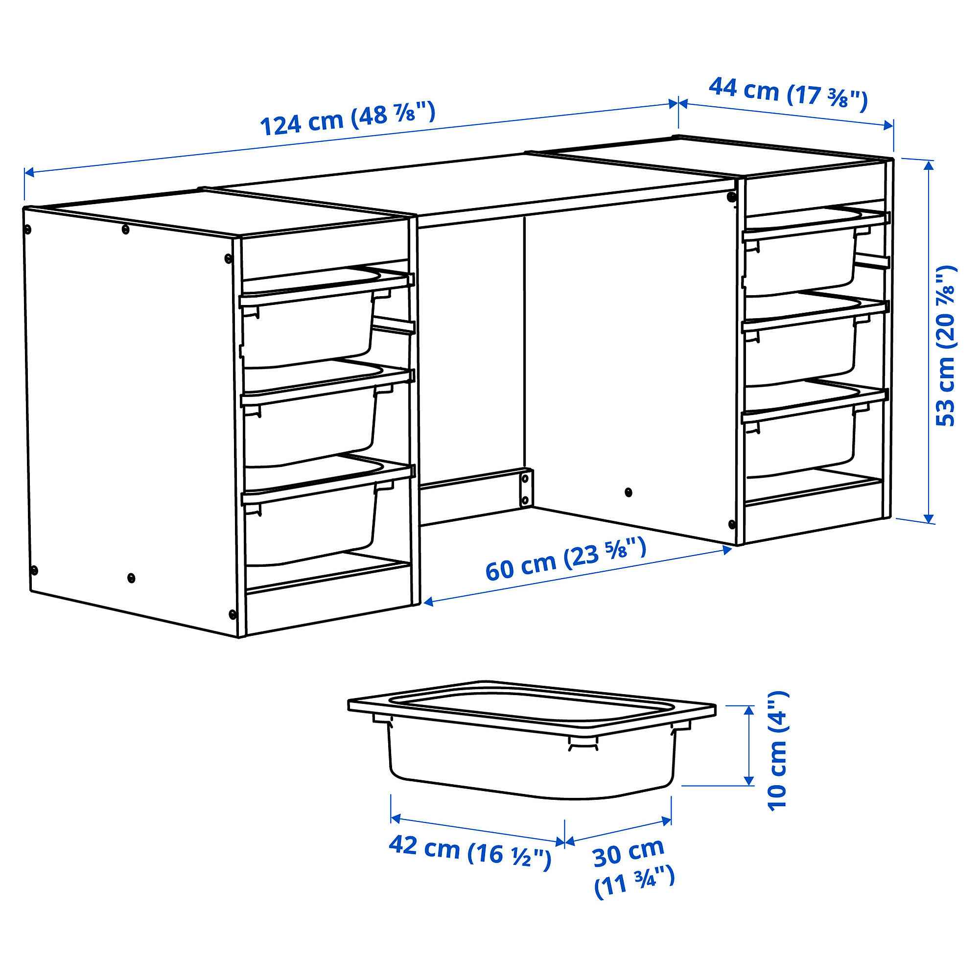 TROFAST desk with mesh storage boxes