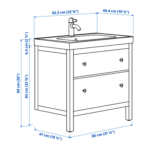 HEMNES/ORRSJÖN 洗臉盆櫃附抽屜/洗臉盆/水龍頭