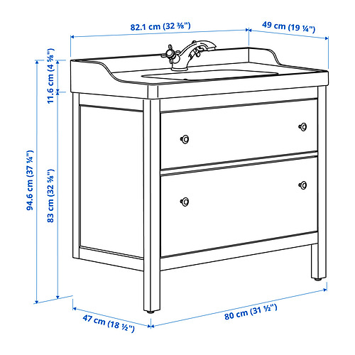 HEMNES/RUTSJÖN 洗臉盆櫃附抽屜/洗臉盆/水龍頭