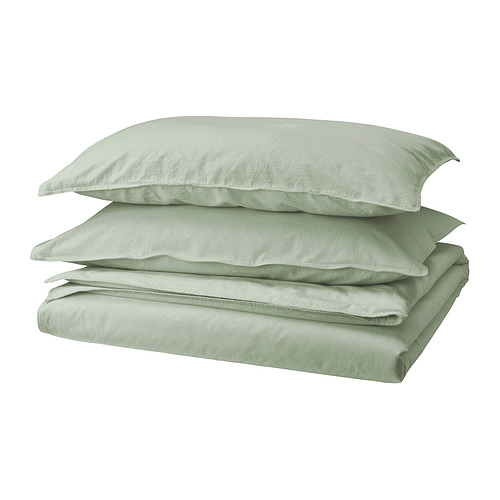 ÄNGSLILJA - duvet cover and 2 pillowcases, pale grey-green, 200x200/50x80 cm | IKEA Taiwan Online - E1000957_S4