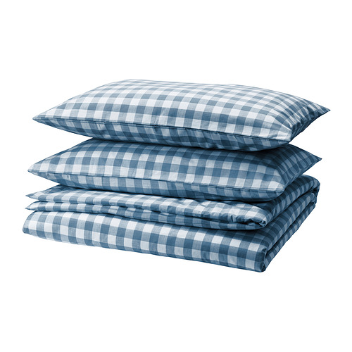 EKTANDVINGE - duvet cover and 2 pillowcases, dark blue white/check, 200x200/50x80 cm | IKEA Taiwan Online - E1000993_S4