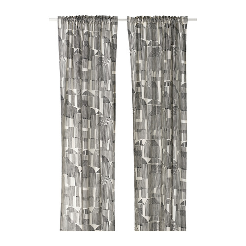 TEMPELFLY - curtains, 1 pair, white/black/with heading tape | IKEA Taiwan Online - PE962335_S4