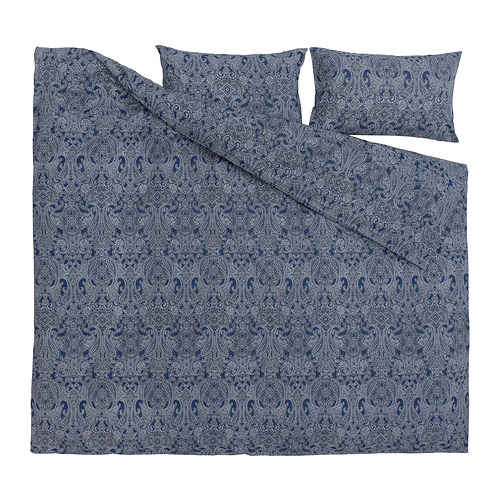 JÄTTEVALLMO - quilt cover and 2 pillowcases, dark blue/white | IKEA Taiwan Online - PE815827_S4