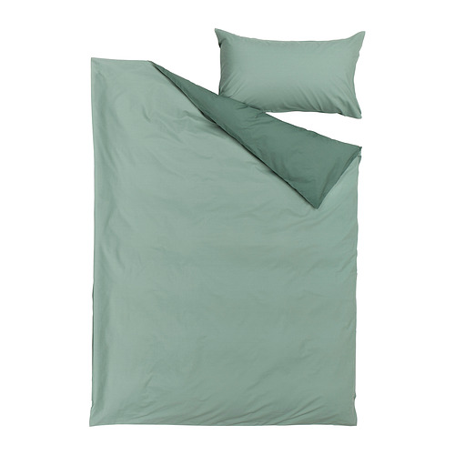 STRANDTALL - duvet cover and pillowcase, grey-green/dark green | IKEA Taiwan Online - PE815866_S4