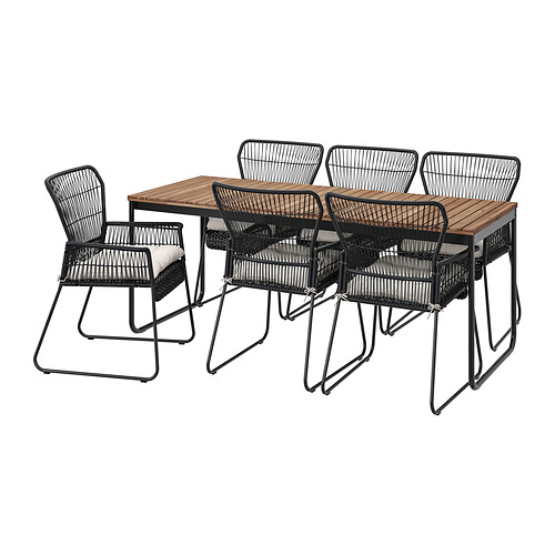 VÄSMAN/TALLSKÄR table+6 chairs w armrests, outdoor