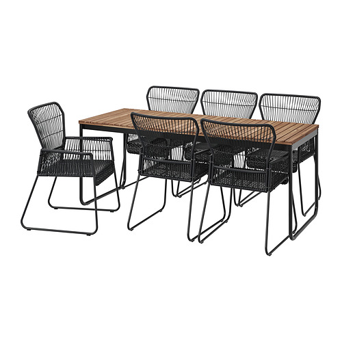 VÄSMAN/TALLSKÄR table+6 chairs w armrests, outdoor