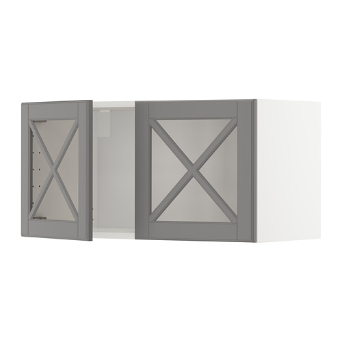 METOD wall cabinet w 2 glass dr/crossbar.