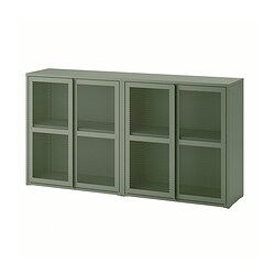 IVAR - cabinet with doors, grey-green mesh, 160x30x83 cm