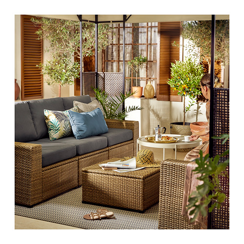 SOLLERÖN - 3-seat modular sofa, outdoor, brown/Frösön/Duvholmen dark grey | IKEA Taiwan Online - PE721085_S4
