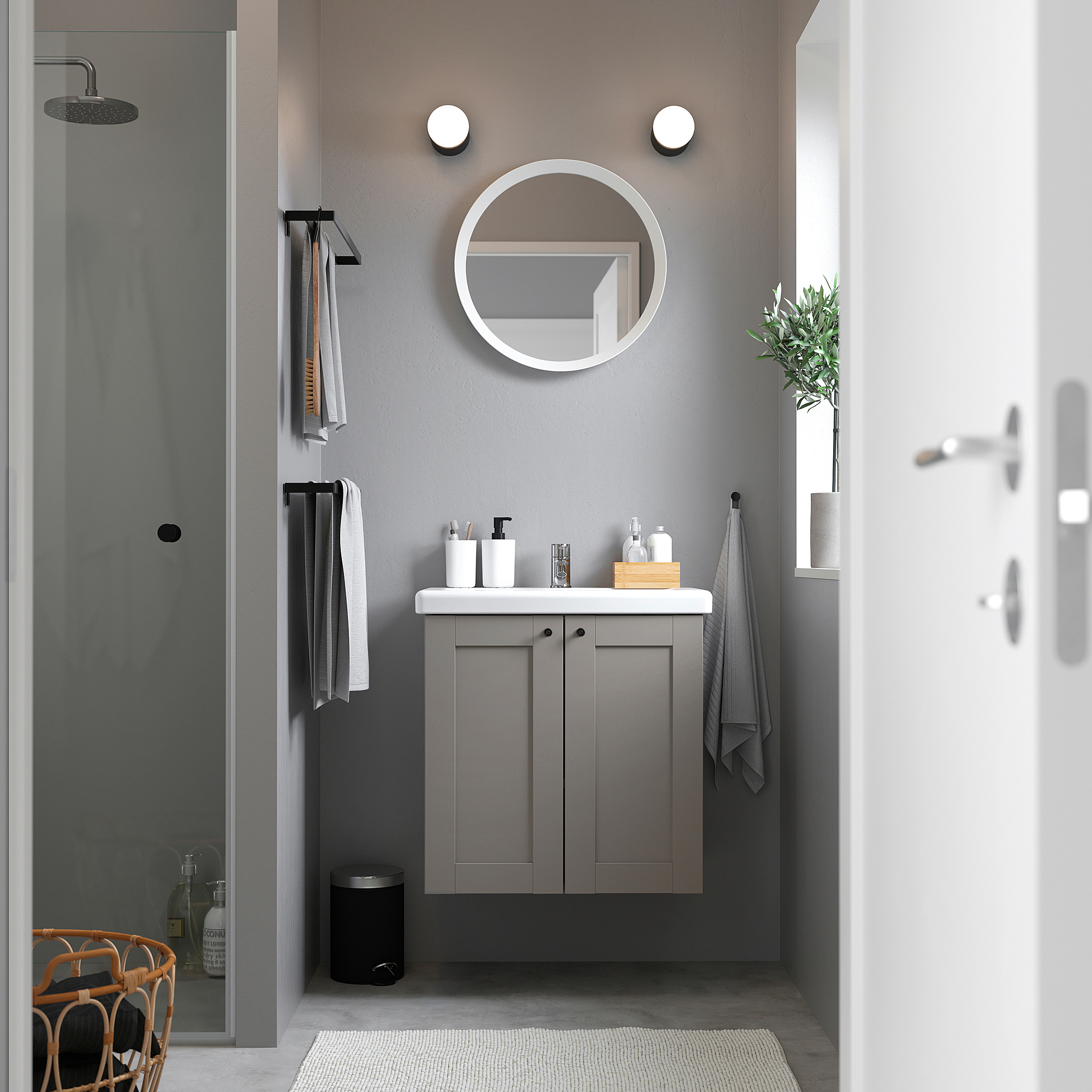 ENHET/TVÄLLEN wash-stnd w doors/wash-basin/tap