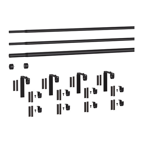 RÄCKA/HUGAD - triple curtain rod combination, black,120-210cm | IKEA Taiwan Online - PE336643_S4