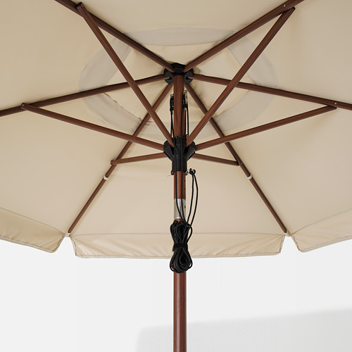 BETSÖ/VÅRHOLMEN - parasol with base, brown wood effect beige/Huvön | IKEA Taiwan Online - PE762017_S4