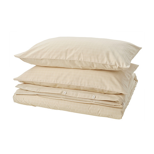 DOFTAKLEJA - duvet cover and 2 pillowcases, beige/white, 200x200/50x80 cm | IKEA Taiwan Online - PE963159_S4