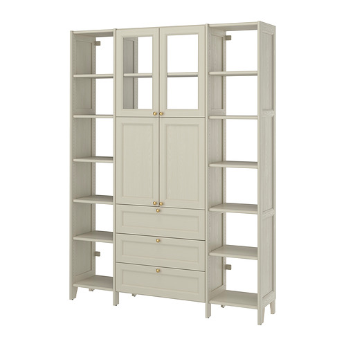 GULDDRAGARE - storage combination, beige/clear glass with 3 drawers, 162x37x216 cm | IKEA Taiwan Online - E1001835_S4
