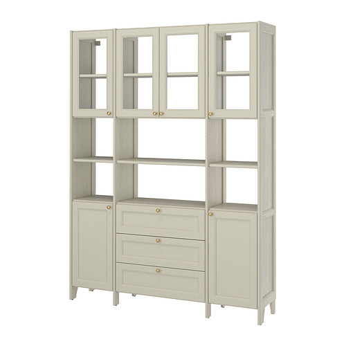 GULDDRAGARE - storage combination, beige clear glass/with doors and shelves with 3 drawers, 162x37x216 cm | IKEA Taiwan Online - E1001839_S4