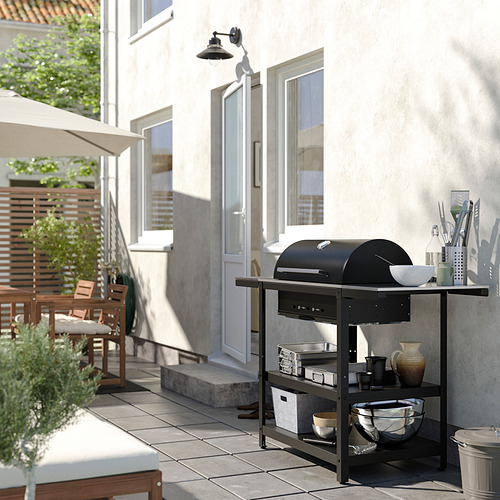 GRILLSKÄR charcoal barbecue w 2 side tables