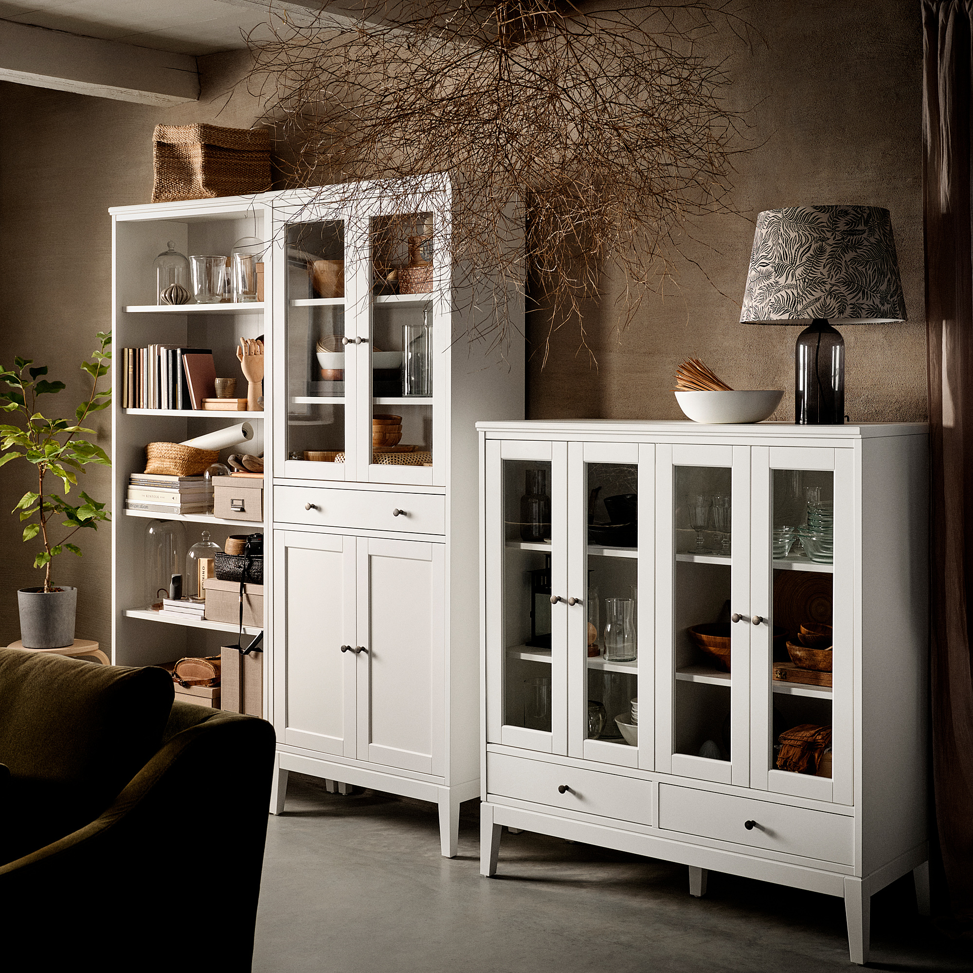 IDANÄS cabinet with bi-folded glass doors