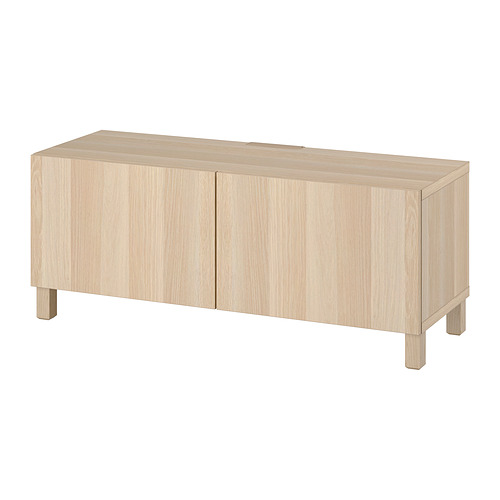 BESTÅ - TV bench with doors, white stained oak effect/Lappviken/Stubbarp white stained oak effect, 120x42x48 cm | IKEA Taiwan Online - PE816797_S4