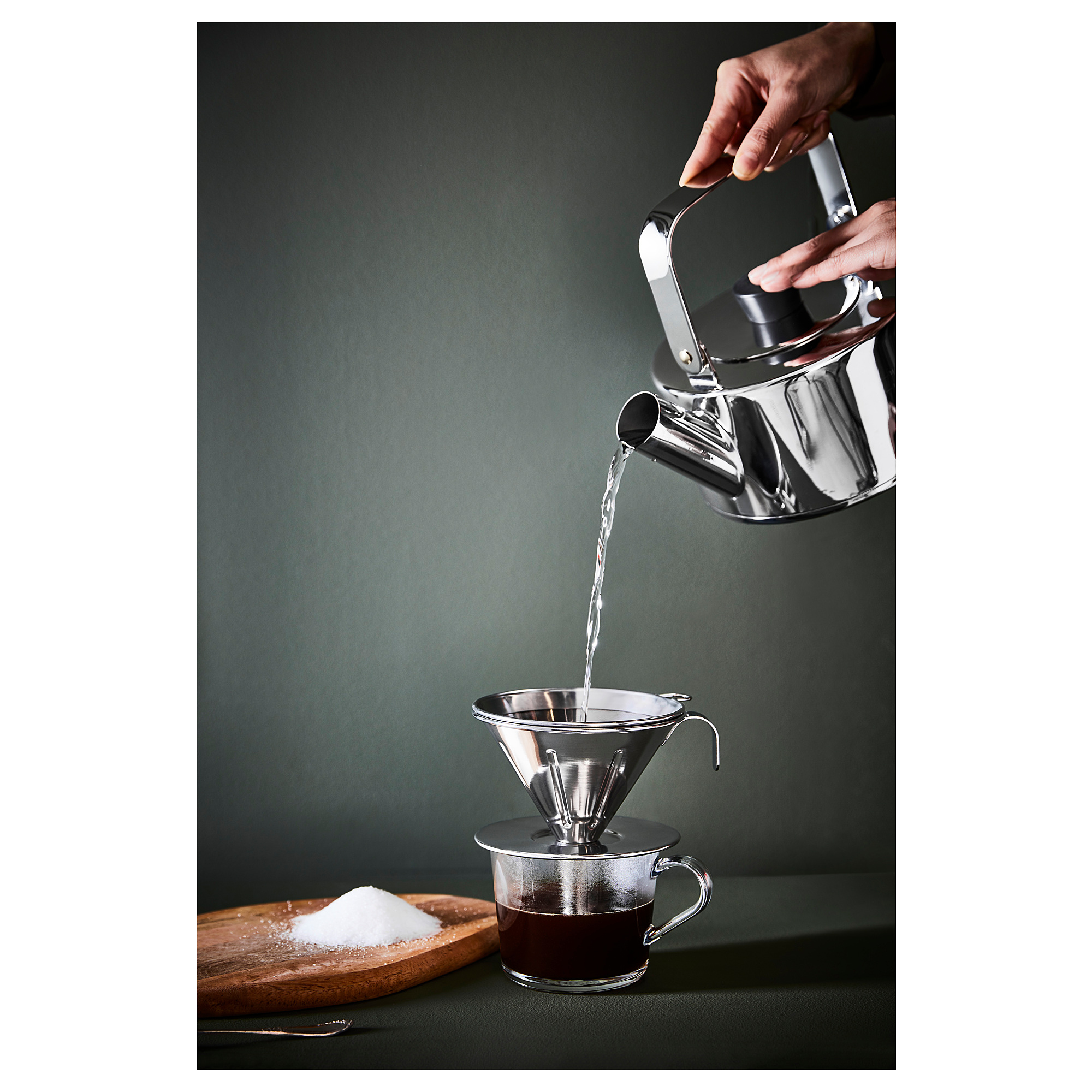 ÖVERST 3-piece metal filter coffee set