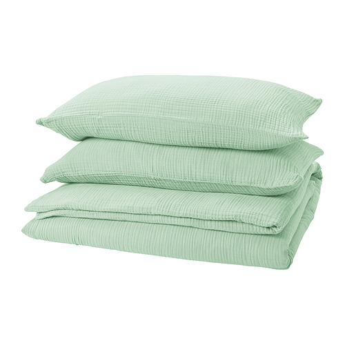 SCHERSMIN - duvet cover and 2 pillowcases, pale green, 200x200/50x80 cm | IKEA Taiwan Online - PE963490_S4