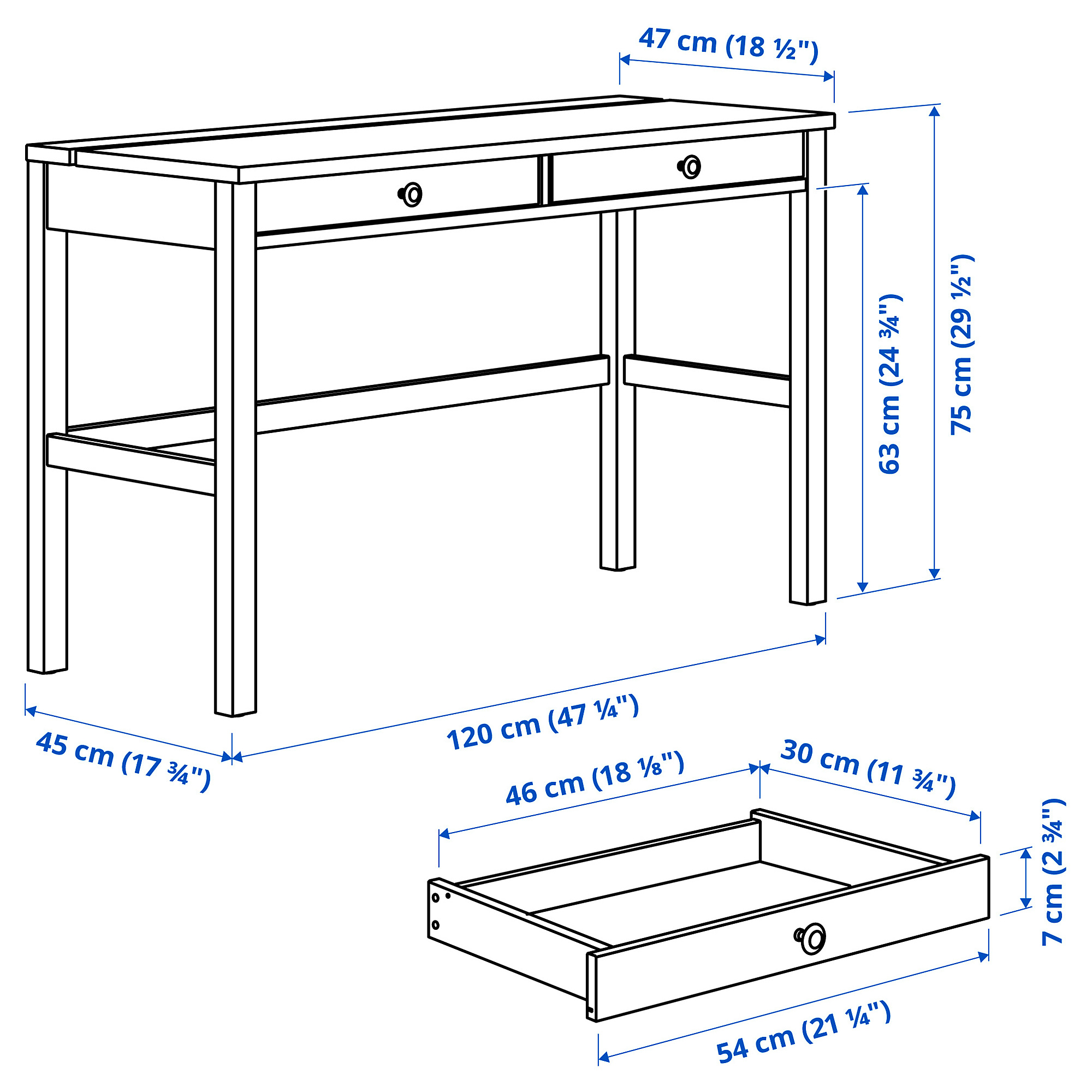 HEMNES desk with 2 drawers